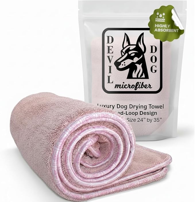 Premium Drying Towel – Large 24x35 Super Absorbent Microfiber Dog Bath Towel – Quick Dry, Soft & Durable Dog Towel for Drying Dogs – 1200 GSM Pink for Beach, Camping & Travel