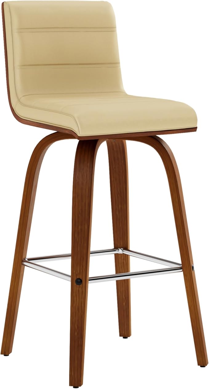 Armen Living Vienna 26" Swivel Counter Stool in Walnut Wood Finish with Cream Faux Leather - Set of 3