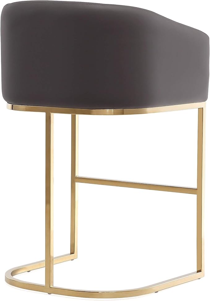 Manhattan Comfort Louvre 26 Inch Mid Century Modern Counter Height Bar Stools - Elegant Faux Leather Padded Seat, Stainless Steel Base with Footrest, Fully Assembled Barstools, Set of 1, Grey