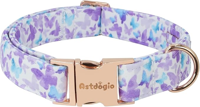Elegant Butterfly Dog Collar, Purple Blue Gradient Design Collars for Dogs, Adjustable Comfortable for Small Medium Large Dogs, Handmade Cotton Puppy Collar for Daily Walks ?갥ark Adventures-S
