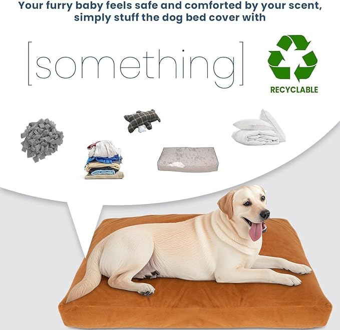 Faux Fur Dog Bed Covers – Ultra Soft Rose Velvet, Removable & Washable, Cozy & Durable,Large Pet Bed Cover Only (No Filling)-(Fleece Coffee Brown, 44" L x 32" W x 4.5" Th)