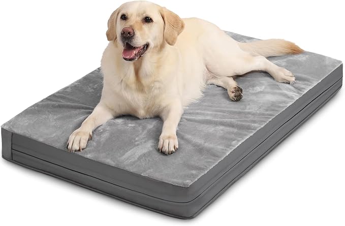 Waterproof XXXL Dog Beds Large Sized Dogs, Orthopedic Washable Crate Pad 54 inch, Jumbo XXXLarge Foam Pet Bed with Removable Cover Reversible, Anti-Slip Kennel Pad, 53"x36", Gray