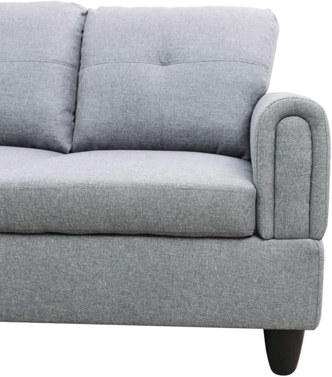 Grey-1 L-Shaped 3-Piece Linen Sofa with Storage Ottoman Set, Sectional Couch Sofa Set for Living Room, Office, Small Space
