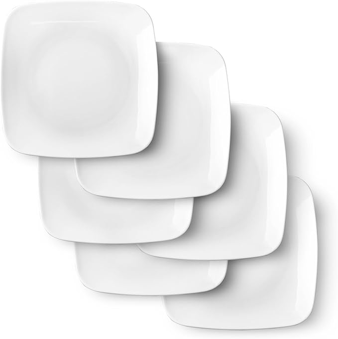 DELLING Appetizer Plates - 6.5 in Ceramic Small Plates for Dessert -Square Serving Plates - White Kitchen Dinnerware Dishes Set for Snacks, Appetizer, Side Dishes- Serving Platter Set of 6