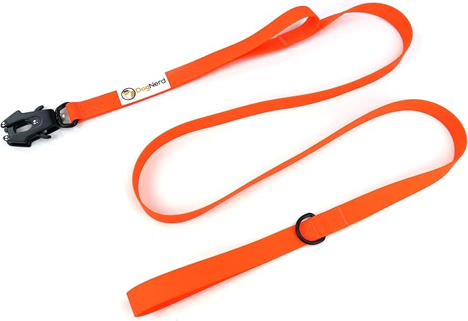 6ft Blaze Orange Dual Handle Silicone Tactical Dog Leash for Medium, Large, Giant Breeds | Quick Release Swivel Clip Carabiner | Coated Nylon Heavy Duty | Strong Puller | Training Leashes