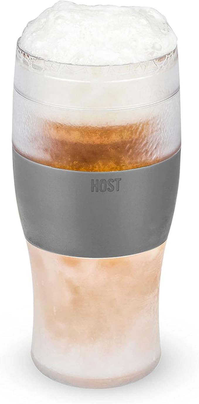 Host Freeze Beer Glasses, Frozen Beer Mugs, Freezable Pint Glass Set, Insulated Beer Glass to Keep Your Drinks Cold, Double Walled Insulated, 16oz, Grey