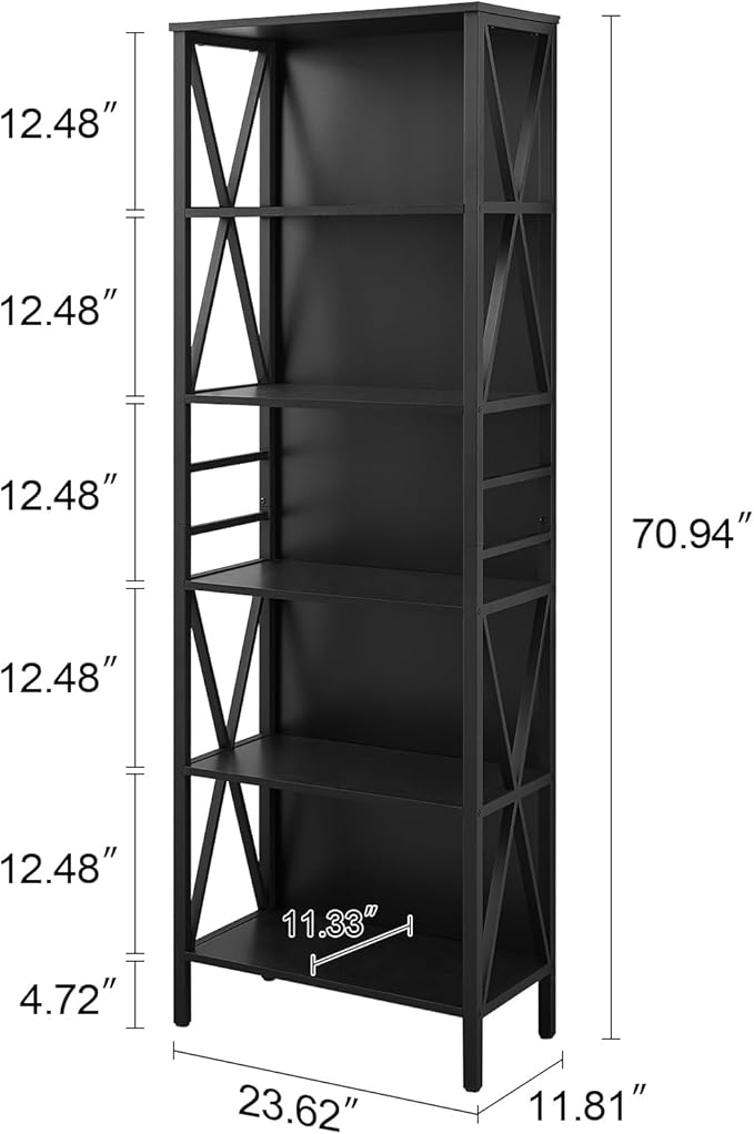 HOMISSUE Tall Bookshelf, 6-Tier Book Shelf, Rustic Wood Metal Bookshelves and Bookcases, Freestanding and Industrial Open Bookcase for Home Office, Living Room and Bedroom, Black