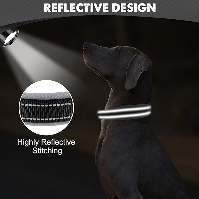 Joytale Dog Collar for Extra Large Dogs, Neoprene Padded and Adjustable, Reflective Wide Heavy Duty Pet Collars with Durable Metal Belt Buckle for Walking, Black, XL