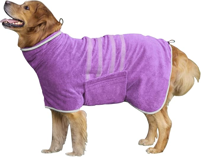 Dog Robe - Fast Drying Towel - Microfiber Super Absorbent Pet Bathrobe, Adjustable Collar & Belly Strap (Purple, XXX-Large)