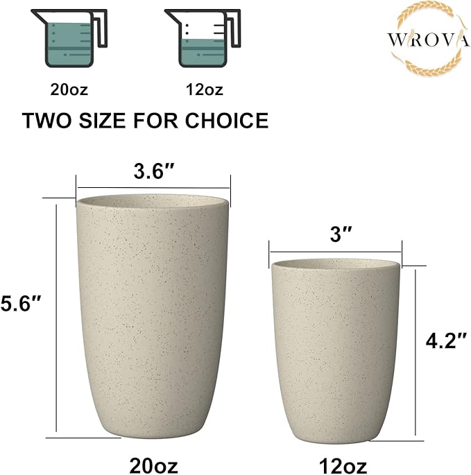 Wrova Wheat Straw Cups 6 PCS Good Alternative to Plastic Reusable Cups 20 oz Unbreakable Drinking Cup Reusable Dishwasher Safe Water Plastic Glasses Beige