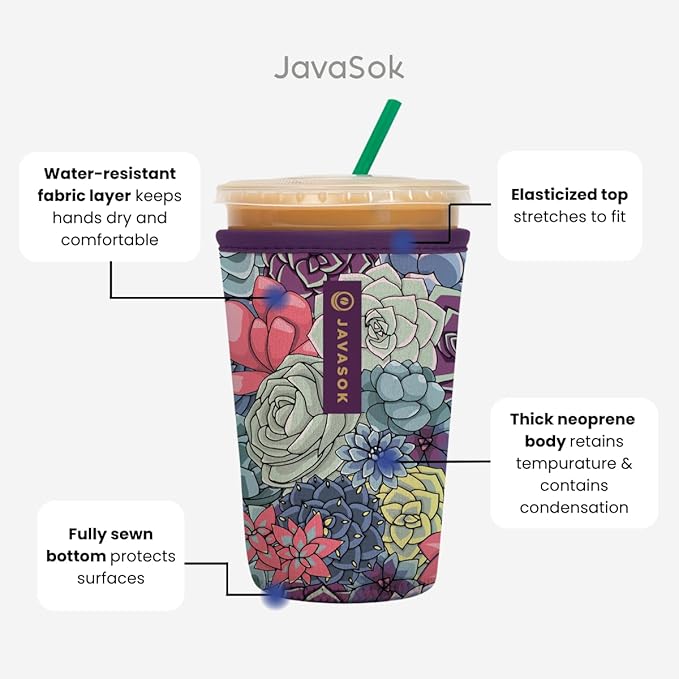 Sok It JavaSok Iced Coffee & Cold Soda Insulated Neoprene Cup Sleeve (Sweet Sprinkles, Large: 30-32oz)