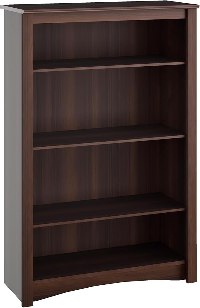 Prepac Sonoma 4-Tier Bookcase 48"H with 3 Adjustable Shelves, Espresso Storage Cabinet, Modern Display Cabinet, Bookshelf with Storage Shelves for Home Office, Living Room, Bedroom Organizer