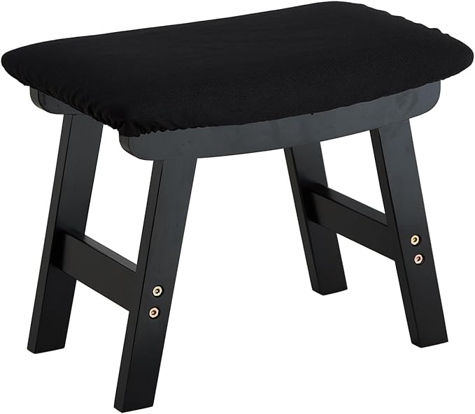 Foot Stool Ottoman Foot Rest Under Desk,Small Stool for Living Room, Bedroom and Kitchen (Black Legs - Black Stool Surface)