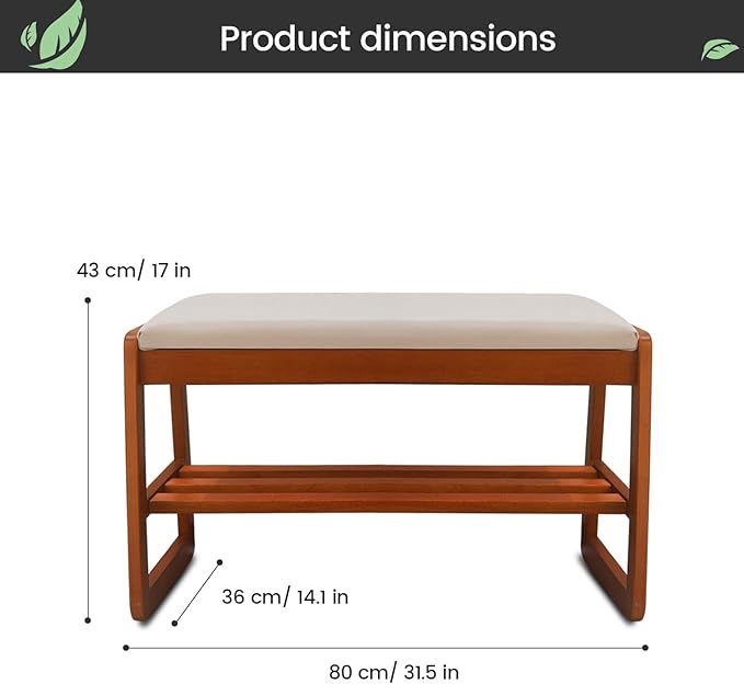 Solid Wood Shoe Rack, 2 Tier Shoe Storage Bench with Cushion Seat, 6 Pair Shoe Organizer for Entryway, Small, Cherrywood, 24 Inch