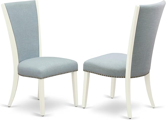 East West Furniture X027VE215-9 9 Piece Dining Room Table Set Includes a Rectangle Dining Table with X-Legs and 8 Baby Blue Linen Fabric Upholstered Parson Chairs, 40x72 Inch, Multi-Color