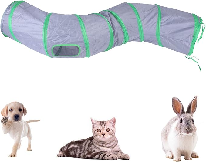Cat Tunnel for Indoor Cats Interactive, Rabbit Tunnel Toys, Pet Toys Play Tunnels for Cats Kittens Rabbits Puppies Crinkle Pop Up Gray 47" Shape S