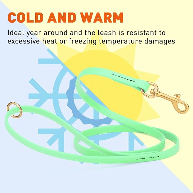 Viper Biothane K9 Working Dog Leash Waterproof Lead for Tracking Training Schutzhund Odor-Proof Long Line with Solid Brass Snap for Puppy Medium and Large Dogs 6ft, Sea Foam Green