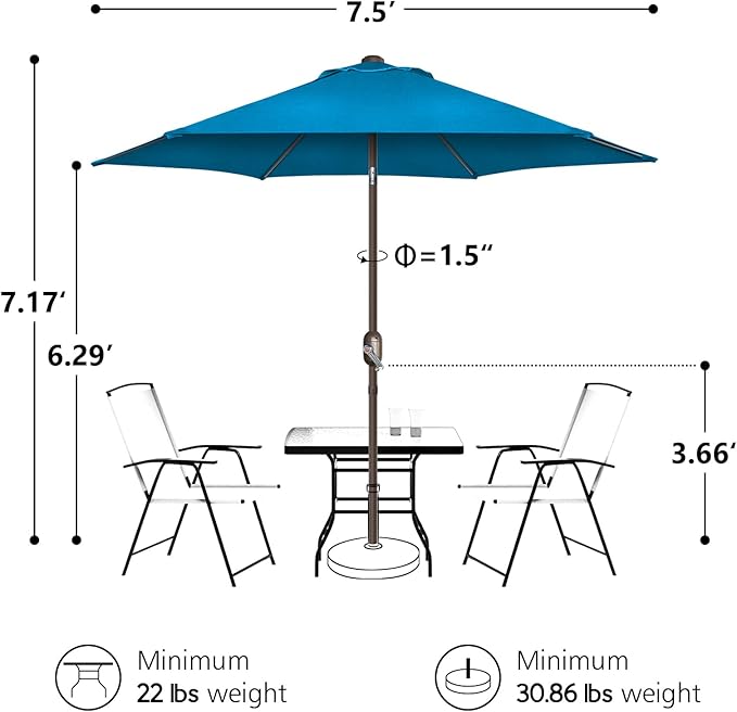 7.5Ft/9Ft Patio Umbrella, UV Protect Pool Umbrella with Heavy Duty Pole,Outdoor Umbrella with Push Botton Tilt & Crank