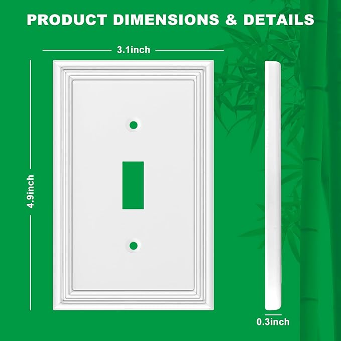 White Decorative Single Toggle Light Switch Covers Wall Plate, Natural Material Switch Plate Covers - Modern Style (1 Gang Toggle 4 Pack)