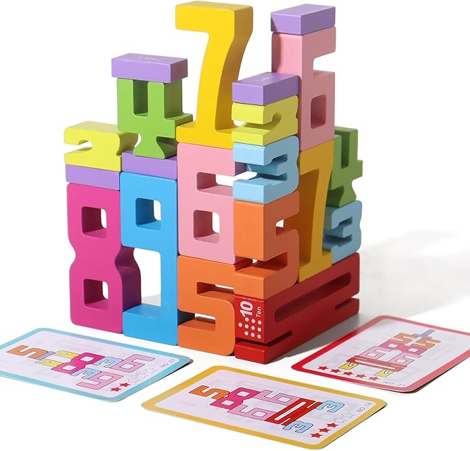 20PCS Wooden Number Building Blocks, Montessori Toys Math Learning Toys for Kids Digital Educational Counting Toys Learning Toys for Parent-Kids Interaction Social Skills Creative Games for Ages 3+