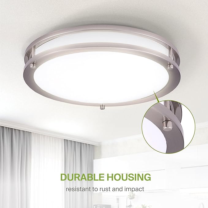ASD LED 18" Round Flush Mount Lighting, Close to Ceiling Light Fixture | 3CCT, Dimmable, Energy Star, ETL Listed | 28W 2230LM 3000-5000K 120V | Low Profile Double Ring Lamp | Nickel, 4 Pack