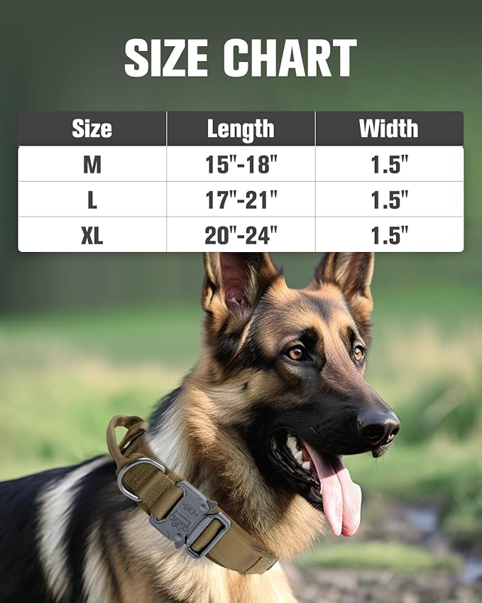 Joytale Tactical Dog Collar with Handle, Adjustable Heavy Duty Military Collar with 2 Patches for Training, Suitable for Medium Dogs, Khaki, M