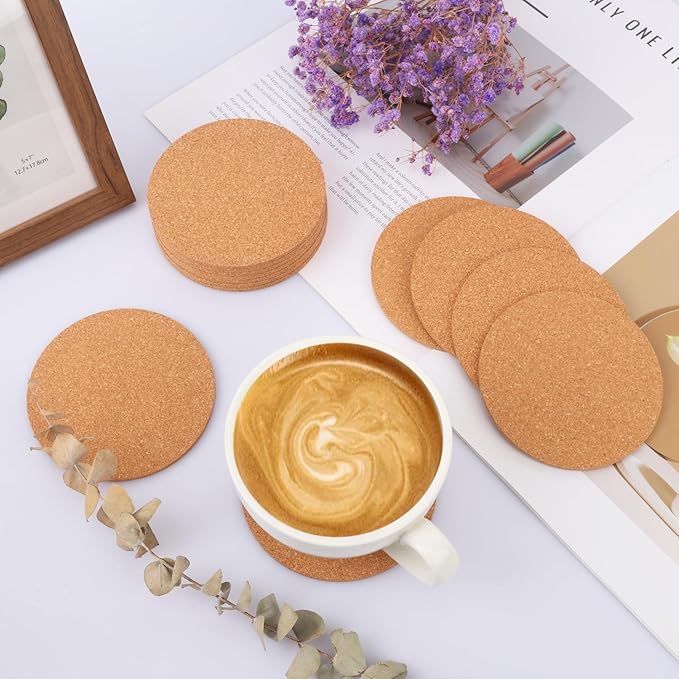 150 Pieces 3.6 Inch Cork Coasters for Drinks, 90 mm Round Cork Coasters, Non-Slip, Heat-Resistant, Absorbent & Reusable, Perfect for DIY Crafts and Home Tabletop Decoration