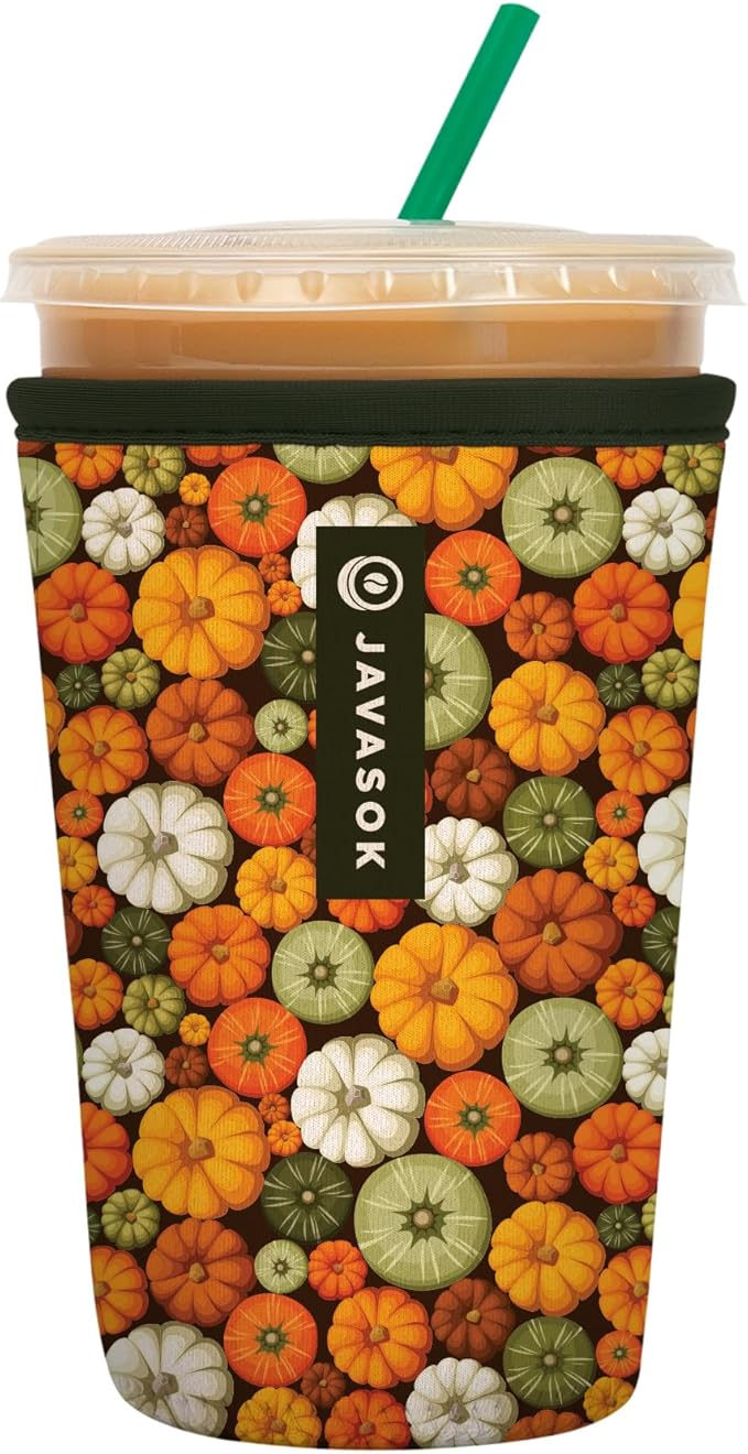 Sok It JavaSok Iced Coffee & Cold Soda Insulated Neoprene Cup Sleeve (Pumpkin Spice, Medium: 22-28oz)