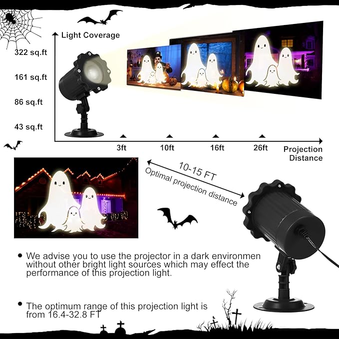 Treela Halloween Cute Ghost Projector Lights Outdoor Indoor Dynamic Lights Decoration Outside LED Landscape Lamp for Holiday Garden Supplies