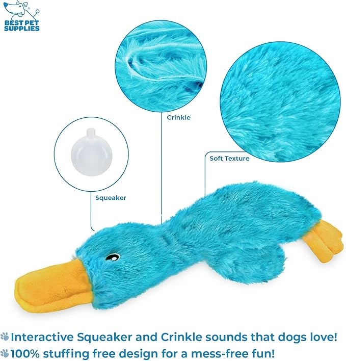 Best Pet Supplies Interactive Squeaky Dog Chew Toy, Ideal Dog Toys for Chewers, Small, Medium & Large Dogs, and Fetch Lovers - Crinkle Duck (Yellow, Purple & Turquoise), Large