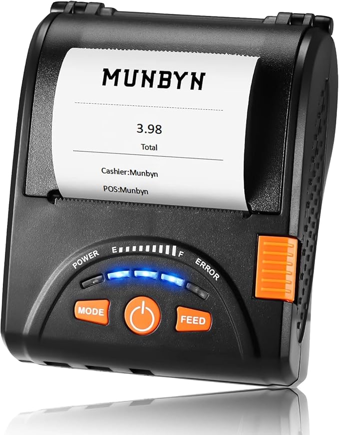 MUNBYN Bluetooth Receipt Printer, 58mm Mini Wireless POS Thermal Printer for Restaurant, Portable for Android/Windows