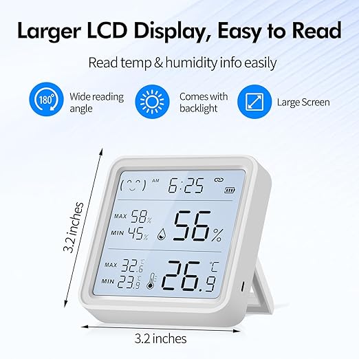 eMylo WiFi Thermometer Hygrometer, Wireless Indoor Humidity Monitor for Room, Smart Temperature Sensor with App Control, Large LCD Display with Light, Notification Alerts, Free Data Storage Export