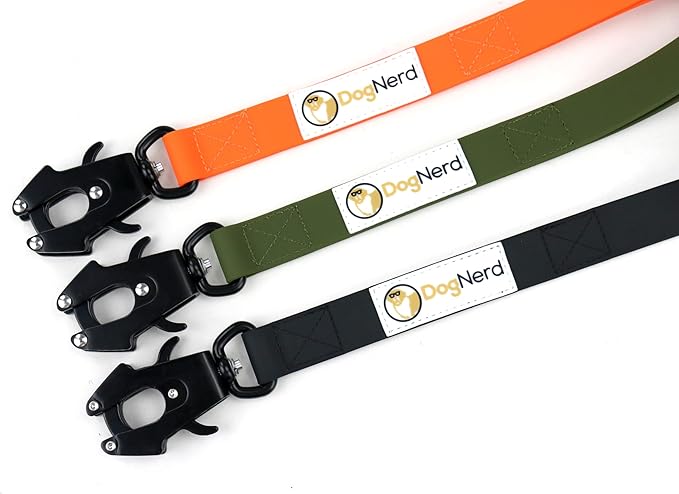 6ft Blaze Orange Dual Handle Silicone Tactical Dog Leash for Medium, Large, Giant Breeds | Quick Release Swivel Clip Carabiner | Coated Nylon Heavy Duty | Strong Puller | Training Leashes