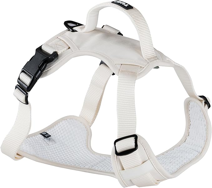 TUG Dog Harness with 2 Leash Connection Points | Adjustable, Padded, Lightweight | Handle on Back | No-Pull Front Clip (Small, Cream)