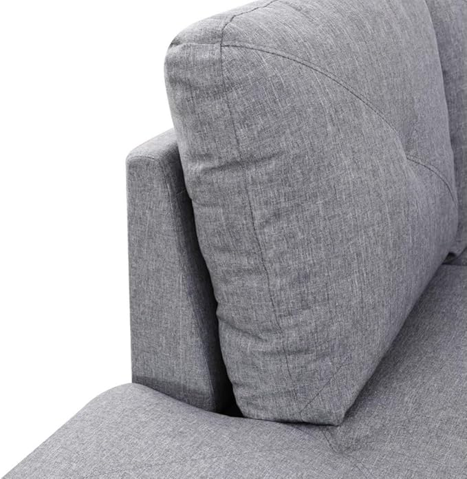 Grey L-Shaped 3-Piece Linen Sofa with Storage Ottoman Set, Sectional Couch Sofa Set for Living Room, Office, Small Space