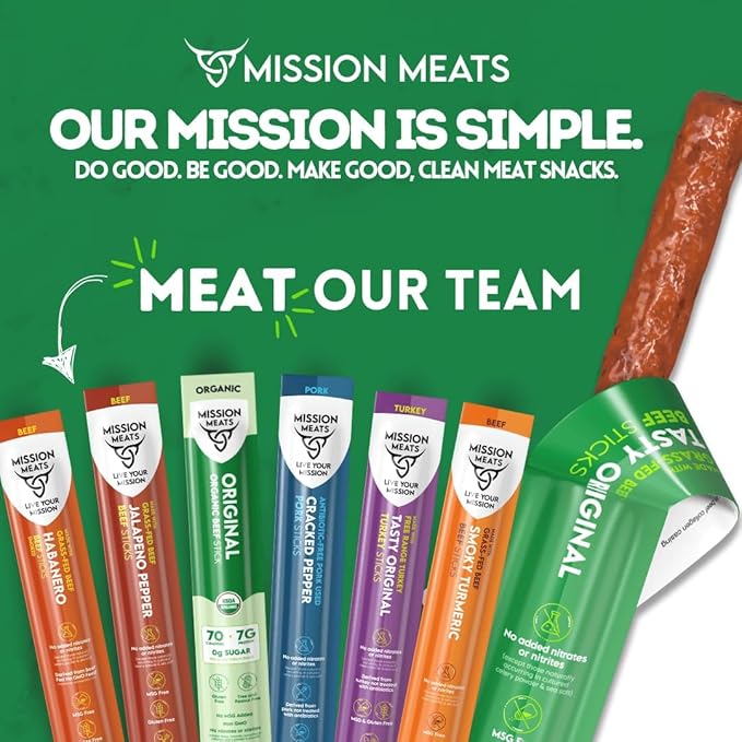 Mission Meats Beef Sticks – 100% Grass Fed & Pasture Raised, Sugar Free, Individually Wrapped Healthy Snacks, Whole 30 & Paleo Friendly, Jalapeno 1oz (Pack of 24)