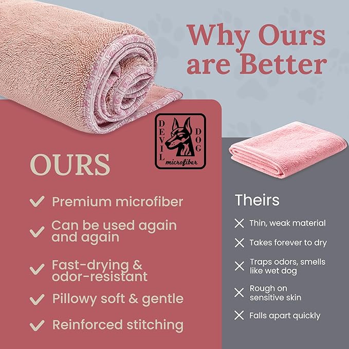 Premium Drying Towel – Large 24x35 Super Absorbent Microfiber Dog Bath Towel – Quick Dry, Soft & Durable Dog Towel for Drying Dogs – 1200 GSM Pink for Beach, Camping & Travel