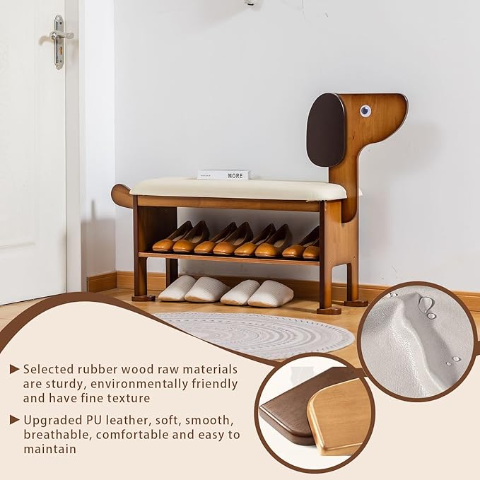 Shoe Bench – 2-Tier Wooden Entryway Organizer Cute Dog-Shaped with Pet-Inspired Design, 31.5inchs Hallway & Living Room Bench