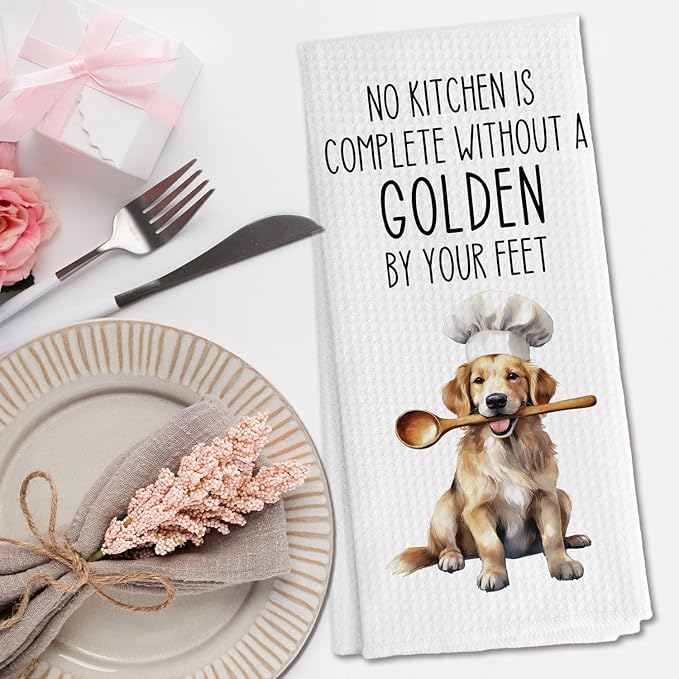 Funny Golden Retriever Kitchen Towels, Gifts for Golden Retriever Lovers Dish Tea Towels for Kitchen Decor, Dog Lover Gifts for Women Men Decorative Hand Towels, 16x24 Inch