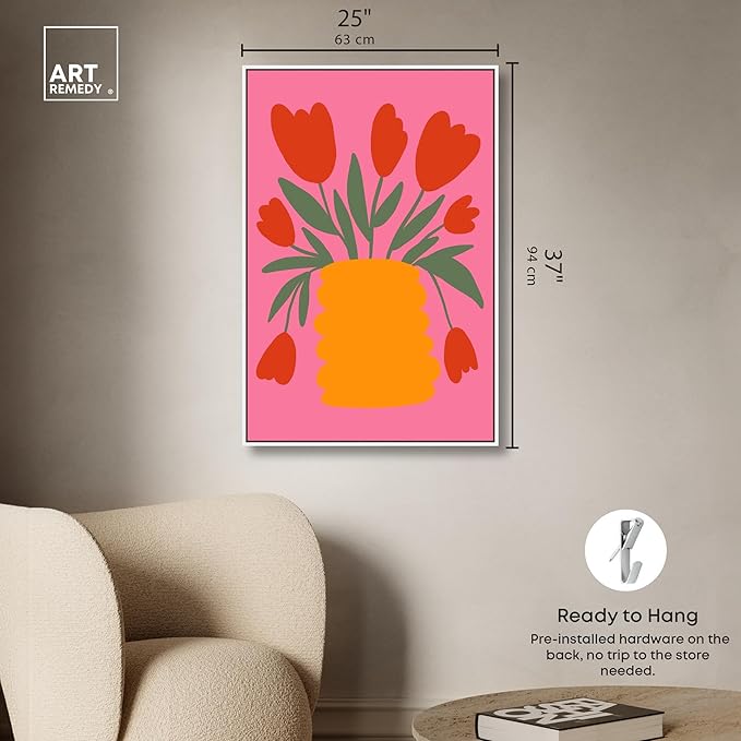 Art Remedy Bright Romantic Tulips Canvas Boho Colorful Wall Art, White Frame, 24" x 36"