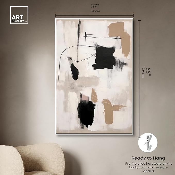 Art Remedy Strings in Abstraction Canvas Muted Abstract Wall Art, White Frame, 36" x 54"