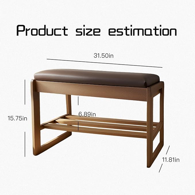 2-Tier Wood Shoe Bench with Flip-Top Storage Cabinet, 31.5", Entryway Bench with Shoe Storage, Front Door Shoe Rack（Walnut）