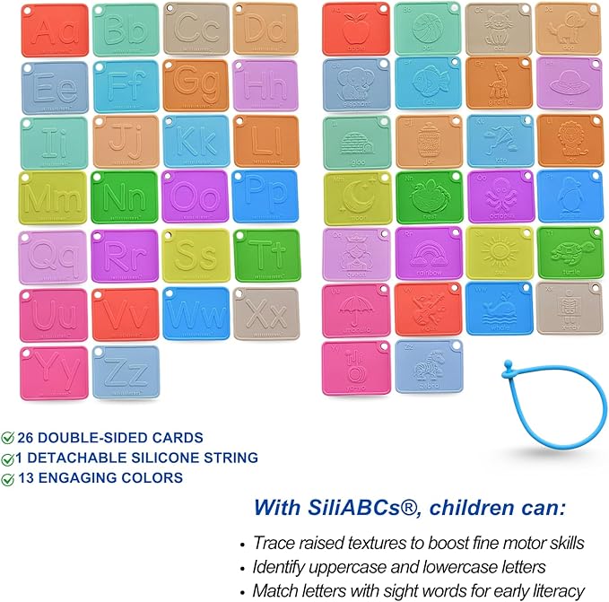 SiliABCs Alphabet Flash Cards, Non-Toxic Silicone Alphabet Flash Cards for Toddlers 1-3, Montessori Toddler Preschool Alphabet Learning Activities, Dishwasher Safe Soft Baby ABC Cards