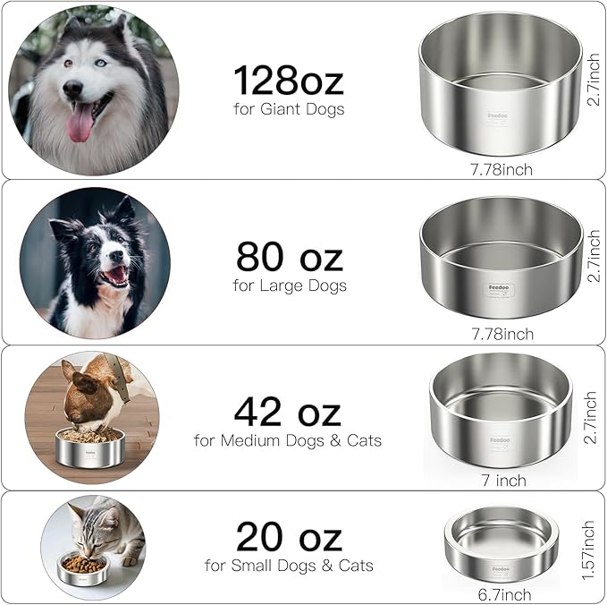 1Gallon Double Layer 304 Stainless Steel Dog Bowl - Insulated & Durable | Non-Slip Base | Easy to Clean | BPA-Free Safe Dog Water Bowl[128oz for Large Giant Breeds]