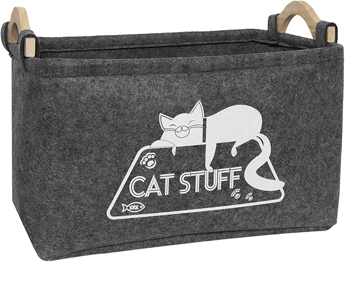 Cat Toy Box, Cat Toy Storage Basket with Handles, Felt Pet Toy Basket Pet Supplies Storage Bin, Perfect for Organizing Cat Toys and Accessories