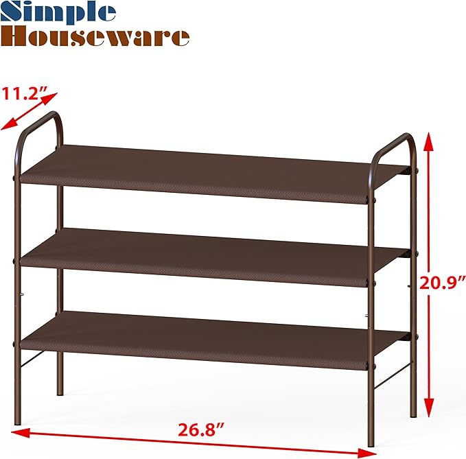 Simple Houseware 3-Tier Shoe Rack Storage Organizer, Bronze – Space-Saving Shoe Shelf, Holds 9–16 Pairs, Sturdy Metal Frame, Easy Assembly – Closet, Entryway, Bedroom Shoe Storage Solution