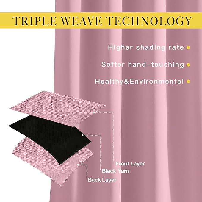 NICETOWN Room Darkening Grommet Curtain Panels - Living Room Curtains Thermal Insulated Window Treatments Privacy Draperies for Patio (W80 x L108, Crystal Pink, 1 Pair)