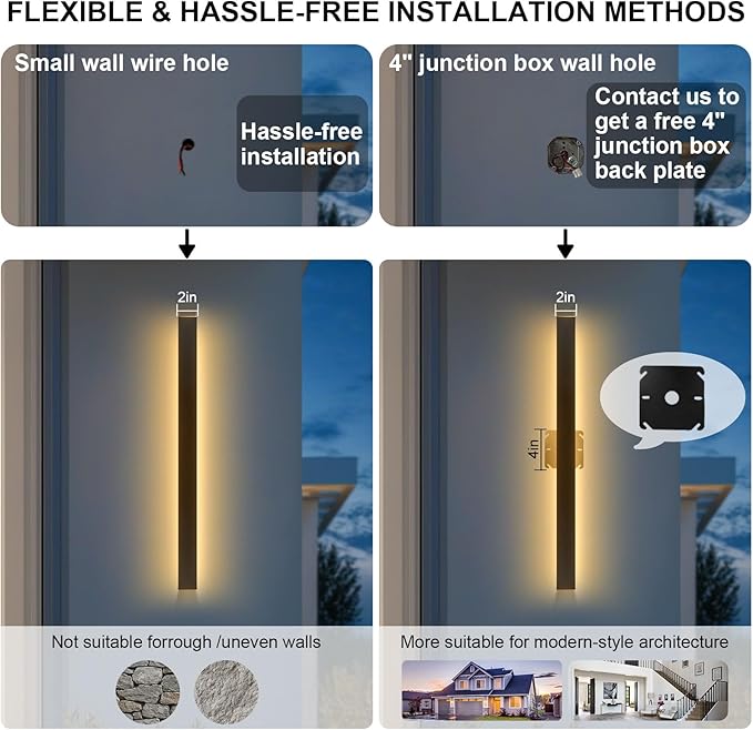 Long Outdoor Wall Lights, 47.24 Inches Exterior Lights, Waterproof Ip65 Linear LED Wall Sconce, 38W Elegant Rectangular Frosted Acrylic Warm White Lighting Fixture, Linear Lamps for Porch, Garage