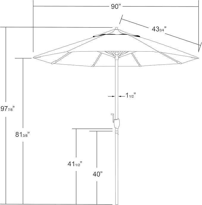 California Umbrella 7.5' Round Sunbrella Aluminum Outdoor Deck, Pool or Patio Umbrella, Crank Lift, Auto Tilt, Bronze Pole, Charcoal