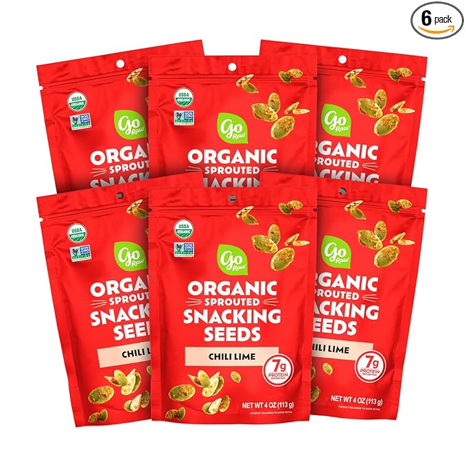 Go Raw Organic Sprouted Chili Lime Sprouted Snacking Seeds, 4 oz, 6 Pack, Pumpkin & Sunflower Seeds, Keto, Kosher